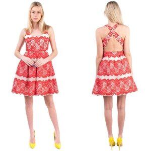 NWT Marchesa Notte Red Lace A-Line Dress $795